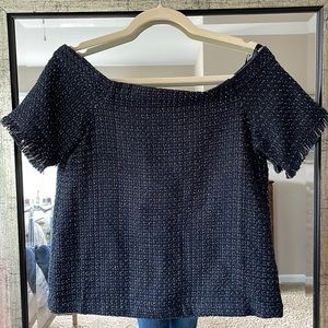 Anthropologie Lost April Off the Shoulder Tweed Top